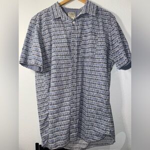 Ll bean Button Up Shirt L Tall Blue Geometric Organic Cotton Regular Aloha Mens